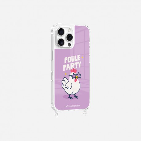 Coque iPhone 16 Pro Max avec anneau glossy transparente Poule party Design La Coque Francaise.