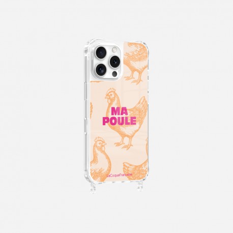 Coque iPhone 16 Pro Max avec anneau glossy transparente Ma poule Design La Coque Francaise.