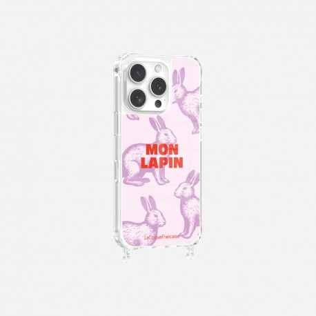 Coque iPhone 16 Pro avec anneau glossy transparente Mon lapin Design La Coque Francaise.