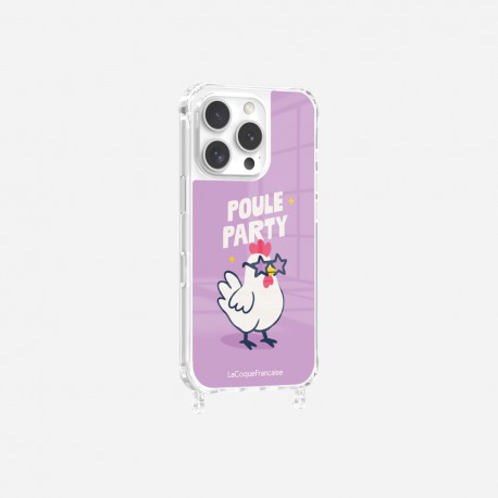 Coque iPhone 16 Pro avec anneau glossy transparente Poule party Design La Coque Francaise.