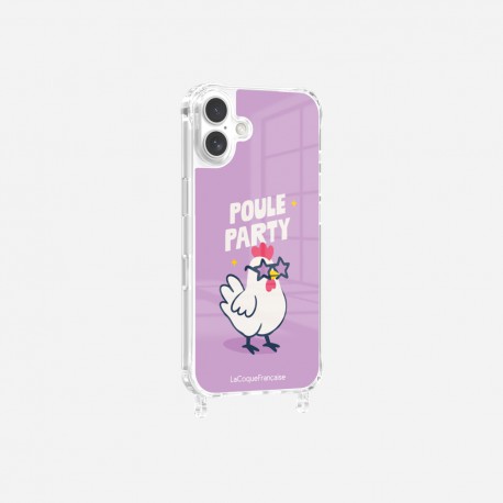 Coque iPhone 16 Plus avec anneau glossy transparente Poule party Design La Coque Francaise.
