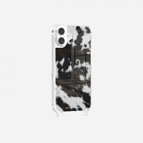 Coque iPhone 16 Plus avec anneau glossy transparente Vache bicolore Design La Coque Francaise.