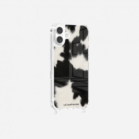 Coque iPhone 16 Plus avec anneau glossy transparente Vache noire Design La Coque Francaise.