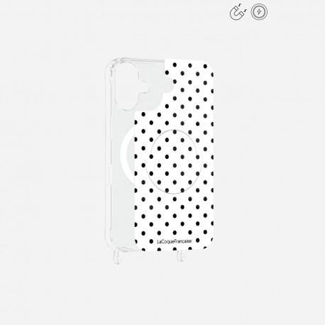 Plaque magnetique iPhone 16 Pois noir La Coque Francaise.