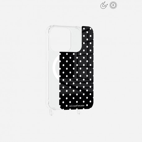 Plaque magnetique iPhone 15 Pro Pois blanc La Coque Francaise.