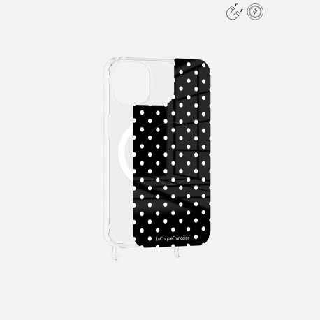 Plaque magnetique iPhone 15 Pois blanc La Coque Francaise.