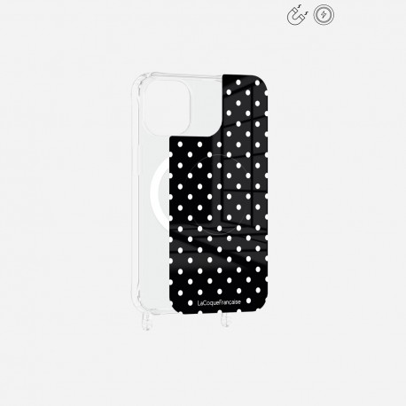 Plaque magnetique iPhone 12/12 Pro Pois blanc La Coque Francaise.