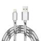 Câble USB Lightning nylon Argent 1m pour iPhone 5/5C/5S/SE/6/6S/6+/6S+/7/7+ & iPad 4/Mini/Air