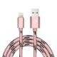 Câble USB Lightning nylon Or Rose 2m pour iPhone 5/5C/5S/SE/6/6S/6+/6S+/7/7+ & iPad 4/Mini/Air
