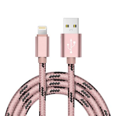 Câble USB Lightning nylon Or Rose 2m pour iPhone 5/5C/5S/SE/6/6S/6+/6S+/7/7+ & iPad 4/Mini/Air