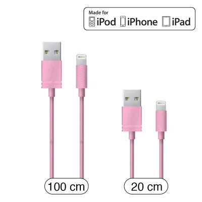 Unplug cable lightning mfi rose 1m et 0.2m