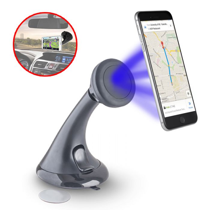 Support Voiture Fixation Ventouse Tableau de bord / Pare-brise pour  Smartphone 4,5 à 6,8 pouces, Rotatif 360° LinQ - Noir - Français