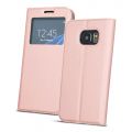 Etui de protection intégrale rose avec fenêtre pour Samsung S9 