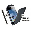 Pack etui silimicuir noir avec stylet et 3 films de protection pour Samsung Galaxy Trend S7560
