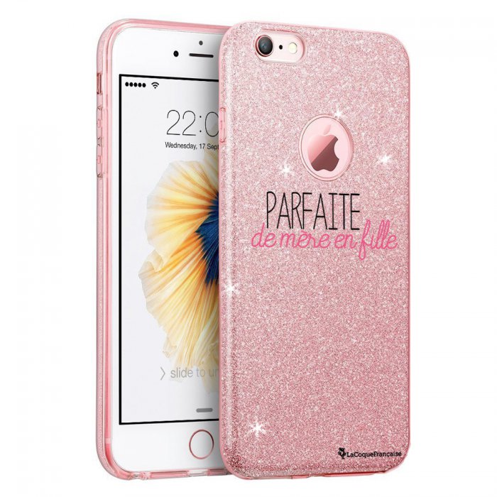 Coque souple paillettes iPhone 6 iPhone 6S paillettes rose Parfaite de mère en fille Motif