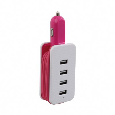 Adaptateur allume-cigare 4 USB rose