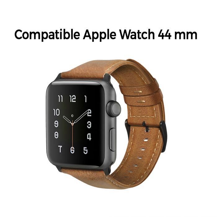 Bracelet 44mm compatible avec Apple Watch aspect cuir camel avec finitions  chromés - Coquediscount