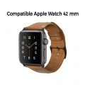 Bracelet 42mm aspect cuir camel avec finitions chromés compatible avec Apple Watch 