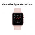 Bracelet 42mm aspect cuir rose gold avec finitions chromés compatible avec Apple Watch 