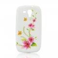 Coque silicone blanche motif fleurs et papillon pour Samsung Galaxy Trend S7560 / S Duos S7562