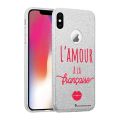 Coque souple paillettes iPhone X/Xs paillettes argent Amour à la française Motif Ecriture Tendance La Coque Francaise