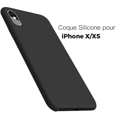 Coque Silicone Liquide noir avec vitre de protection en verre trempé pour iPhone X/XS