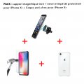 Pack iPhone Xr Coque anti-choc transparente, vitre de protection et support magnétique noir