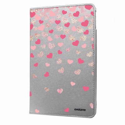 Etui iPad Mini rigide argent Coeurs en confettis Ecriture Tendance et Design Evetane