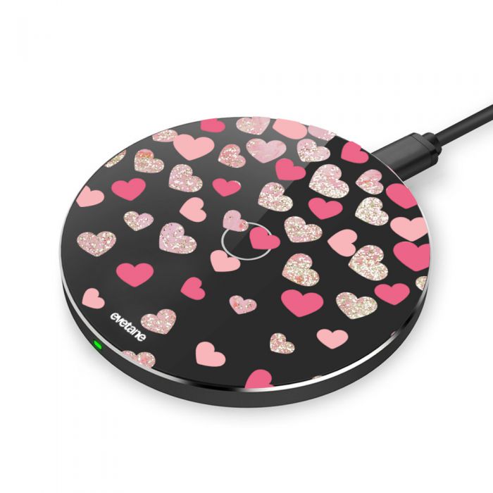 Chargeur Induction noir Coeurs en confettis Evetane