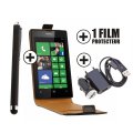 Pack Etui clapet noir Swiss Charger / 1 film protecteur / stylet / Triple pack pour Nokia Lumia 520