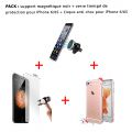 Pack iPhone 6/6s Coque anti-choc transparente, vitre de protection et support magnétique noir