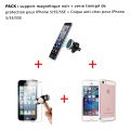 Pack iPhone 5/5S/SE Coque anti-choc transparente, vitre de protection et support magnétique noir