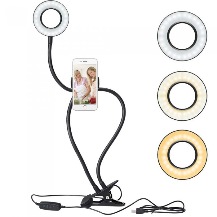 Support De Téléphone à Domicile, Support De Bureau Télescopique Pliable, Diffusion En Direct, Selfie (blanc