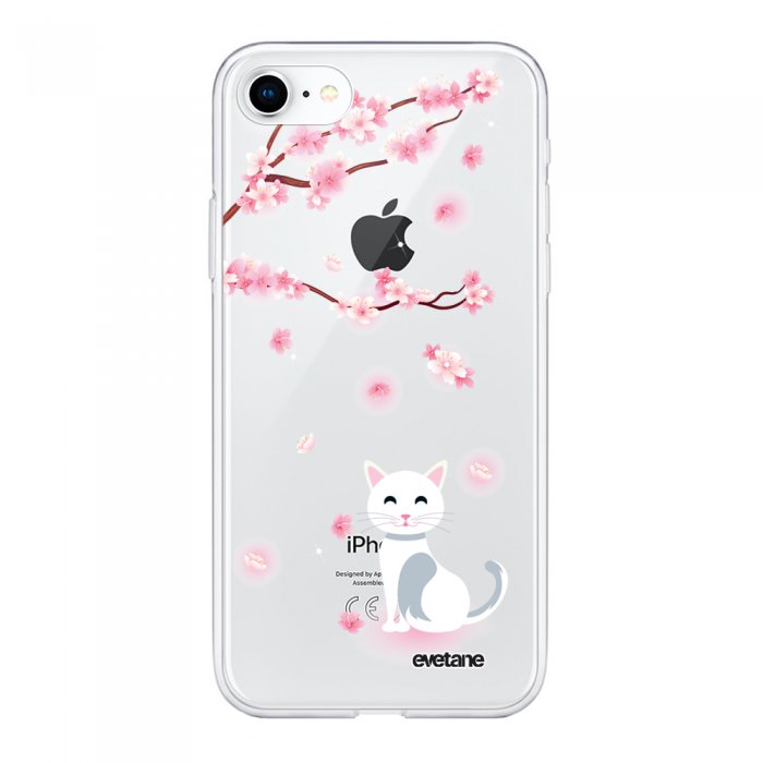 Coque Iphone 7 8 Iphone Se Souple Transparente Chat Et Fleurs Motif Ecriture Tendance Evetane Coquediscount