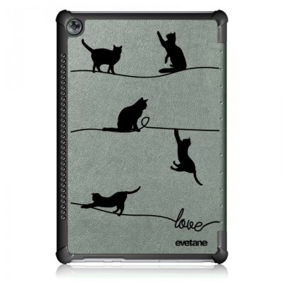 Etui Huawei MediaPad M5 10.8 pouces Chat Lignes Ecriture Motif Tendance