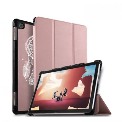 Etui Huawei MediaPad M5 10.8 pouces effet cuir grainé rose gold Attrape reve blanc Ecriture Motif Tendance