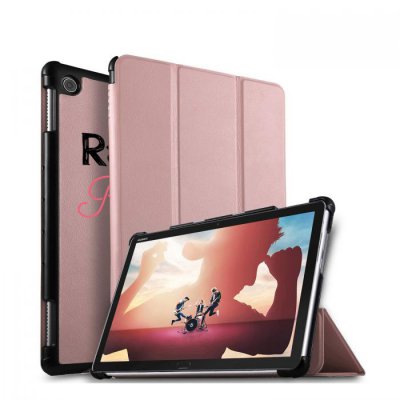 Etui Huawei MediaPad M5 10.8 pouces effet cuir grainé rose gold Raleuse mais princesse Ecriture Motif Tendance