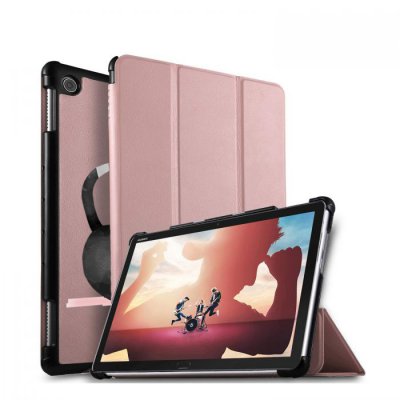 Etui Huawei MediaPad M5 10.8 pouces effet cuir grainé rose gold Chuis pas du matin Ecriture Motif Tendance