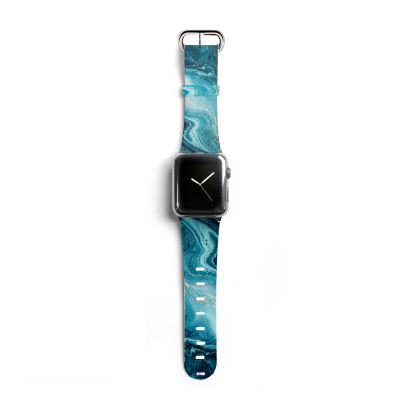 Bracelet Apple Watch en cuir 42-44mm Bleu Nacré Marbre Evetane