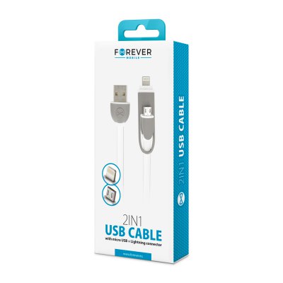 Câble micro-USB 2 en 1 compatible avec iPhone en silicon - blanc