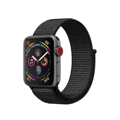 Bracelet 42-44 mm compatible avec Apple Watch Nylon fermeture scratch Noir