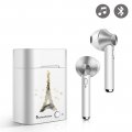 Ecouteurs Sans Fil Bluetooth Argent argent Illumination de paris Ecriture Tendance et Design La Coque Francaise.