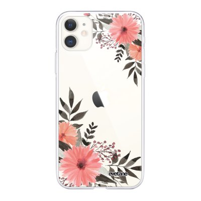 Coque iPhone 11 360 intégrale transparente Fleurs roses Tendance Evetane.