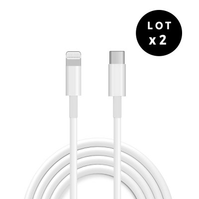 Lot de 2 Cables Ligthning 2m - type C blanc 