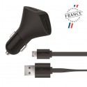 Fr Chargeur Allume Cigare 2Usb 3.1A + Cable Plat Usb Micro Usb 1,20M