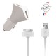 Fr Chargeur Allume Cigare 2Usb 3.1A Blanc + Cable Plat Usb 30 Pin