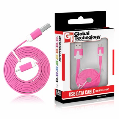 Câble plat USB / Micro USB rose