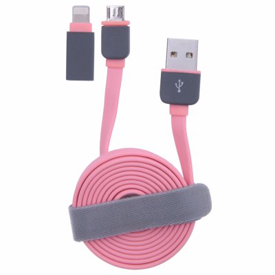 Câble plat rose USB / Micro USB + adaptateur Lightning