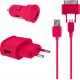 Pack charge 3 en 1 Colorblock rose pour iPhone et téléphones micro USB