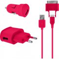 Pack charge 3 en 1 Colorblock rose pour iPhone et téléphones micro USB